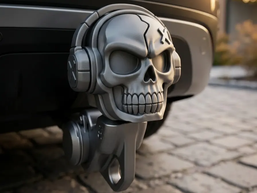 Angry Skull Tow Hitch Cover with Headphones by ZForm14