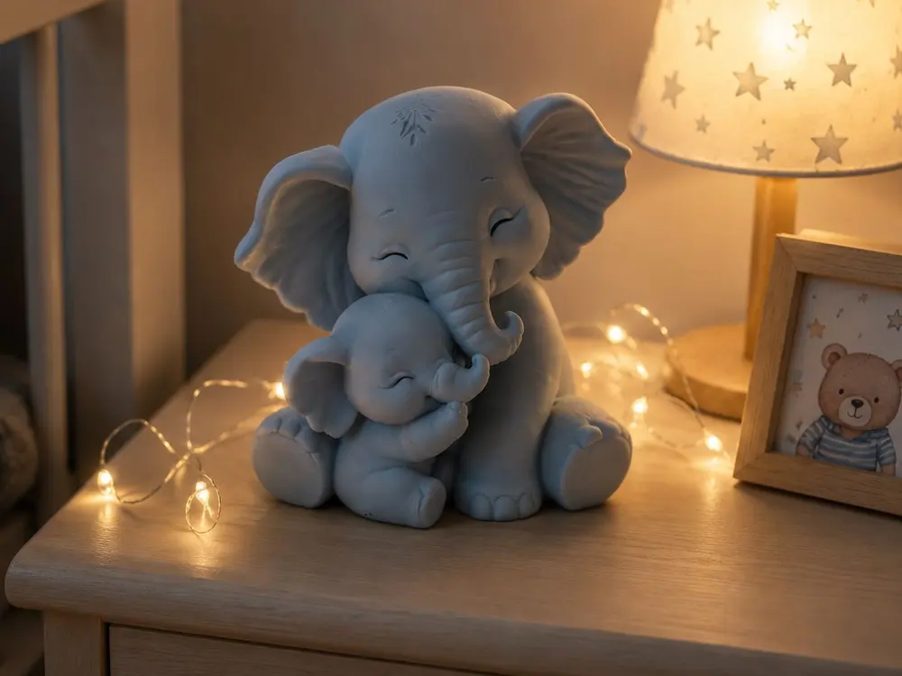 Baby Elephant Hug Sculpture Cute Nursery Decor by vaclav.klich