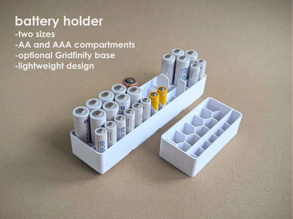 Battery Holder with Optional Gridfinity Base by Dead Pixel