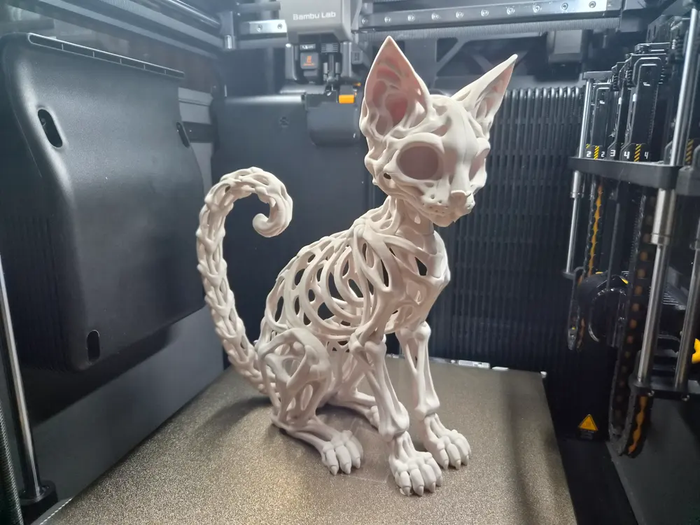 Bone Cat - Skeletal Feline Sculpture by DElex3D