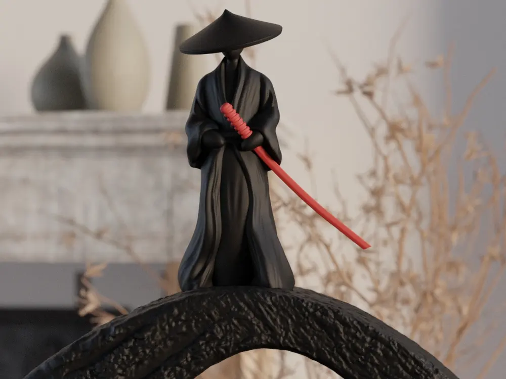 Minimalist Samurai on Bridge 3D Sculpture by Sculturissimo3D