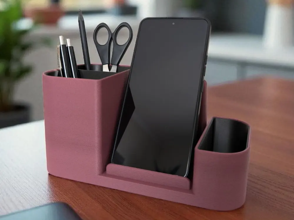 Office Desk Organizer with Integrated Phone Holder by Deltaprints