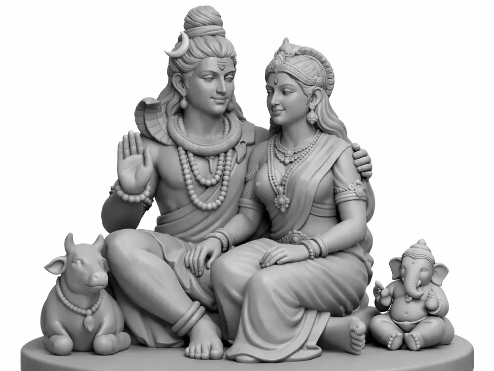 Shiv Parvati with Ganesha and Nandi by Kartik