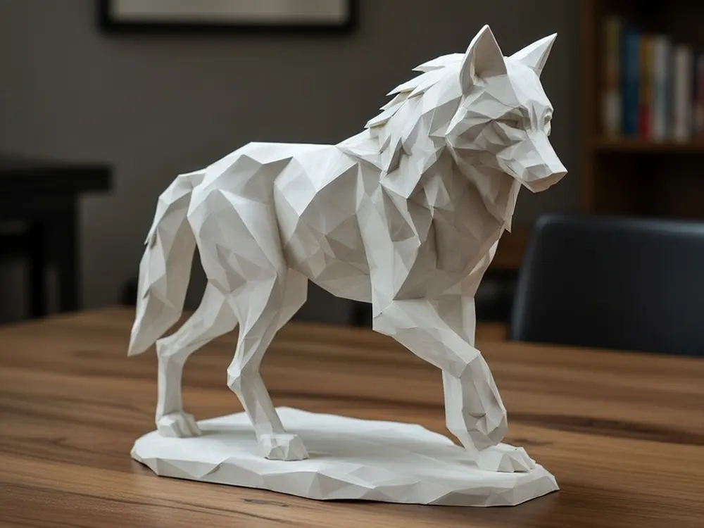 Ultra Low Poly Geometric Wolf Sculpture by PolyFormStudio